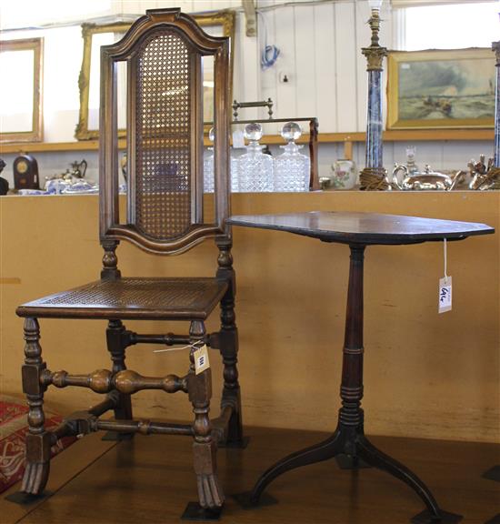 19th century mahogany tilt-top table and a William & Mary style carved walnut side chair